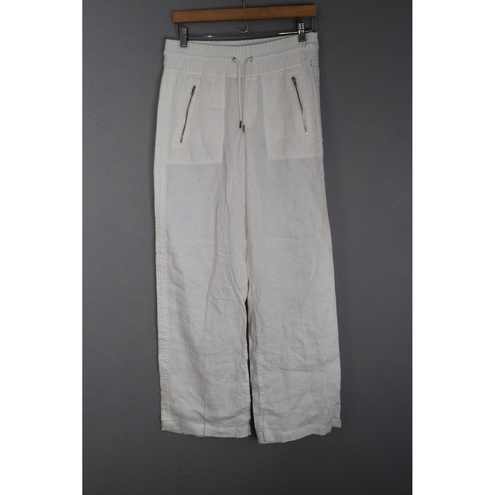 Athleta Cabo Linen Wide Leg Pants 6 Tall White Drawstring Casual Women Tall